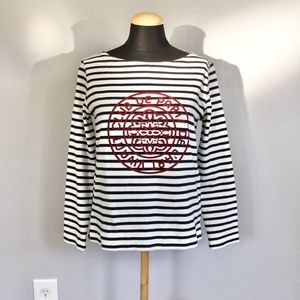 J. Crew NWT Navy and Ivory Striped Graphic Top